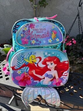 The Little Mermaid 3D Molded Sequin Backpack 12 Inch Kids School Bag Pink